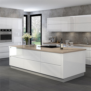 Vermonhouzz Hot Selling Modular MDF Lacquer White Concealed Handle Kitchen Cabinets  With BIg Island