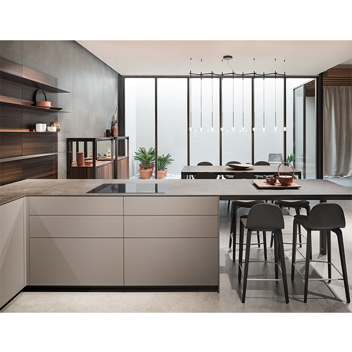 Hangzhou Vermont Bespoke Walnut Wood Kitchen Pantry Design with Matte Paint Handless Kitchen