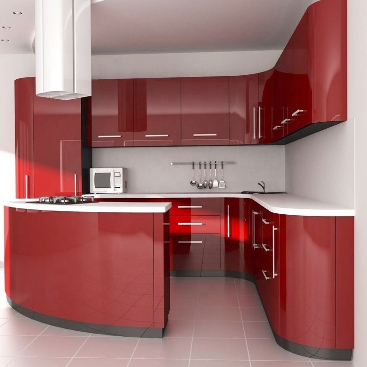 2023 Vermont  Modern High Gloss Kitchen Cabinet, Red Kitchen Cupboard Set