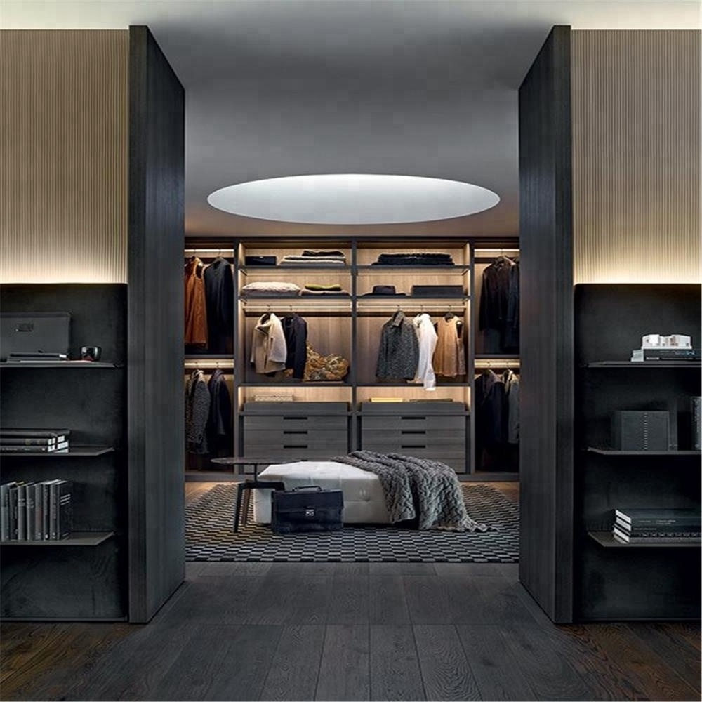 2023 Hangzhou Vermont Italy Style Custom made  Melamine Modern Walk In Wardrobe Designs With LED Light