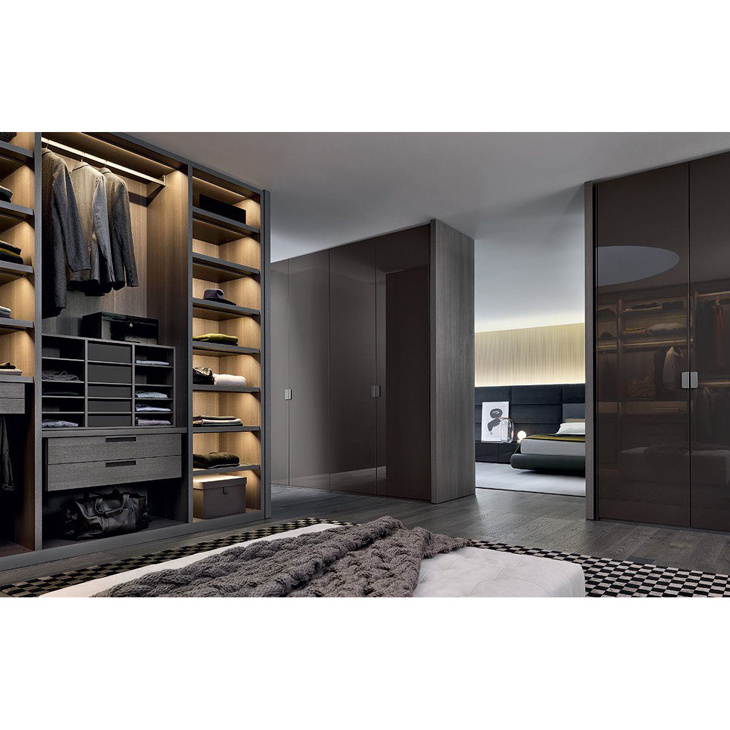 Vermont Modern U Shaped High Quality Wardrobes With Led Light Glass Door Wardrobe Sliding Door Luxury Bedroom Closet