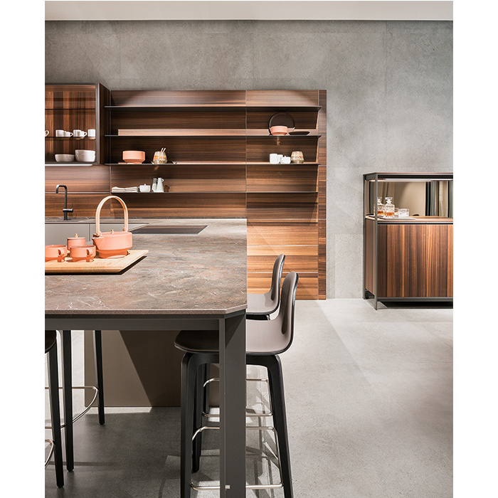 Hangzhou Vermont Bespoke Walnut Wood Kitchen Pantry Design with Matte Paint Handless Kitchen