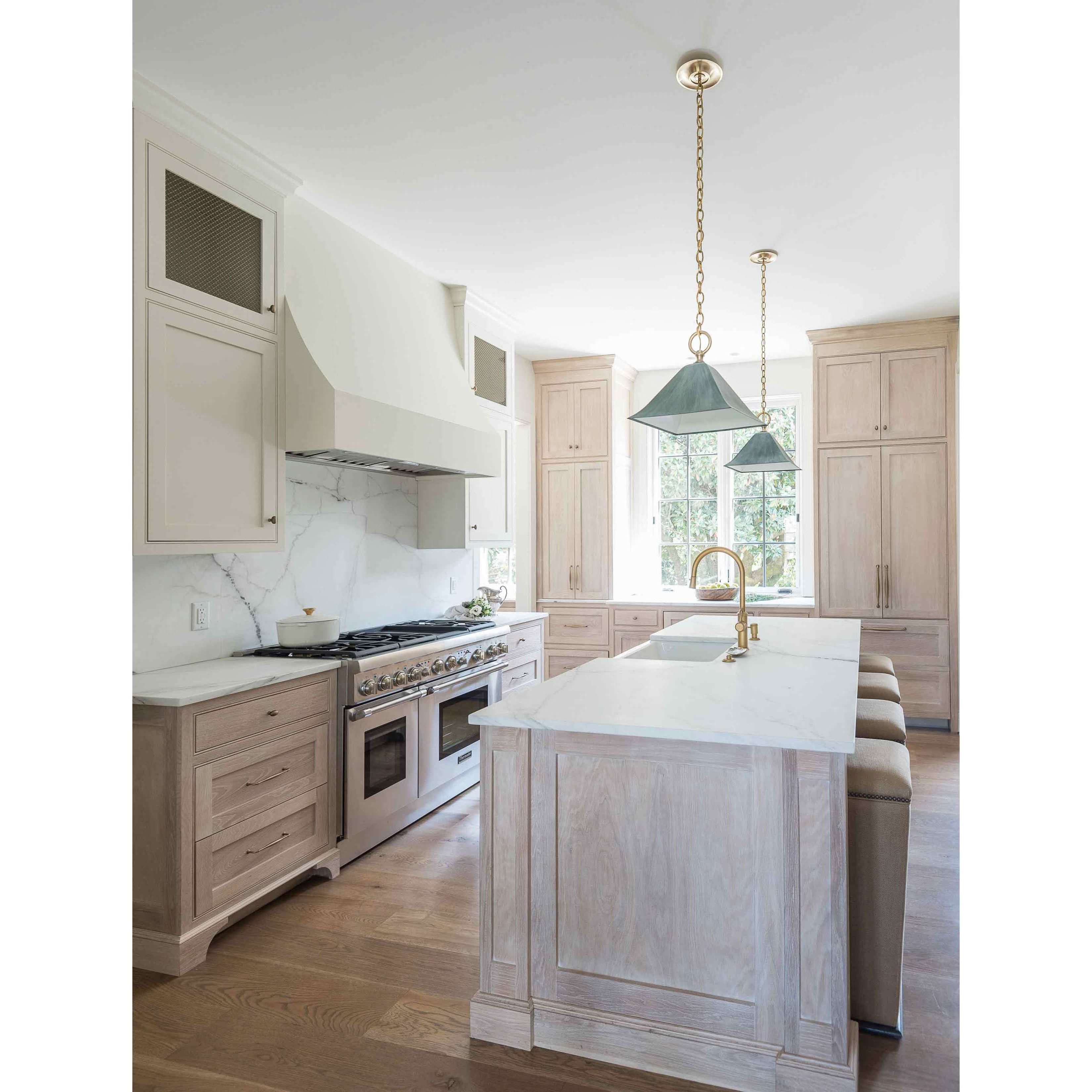 Vermont Custom Luxury Modern White Washed White Oak Real Solid Wood Kitchen Cabinet For Kitchen