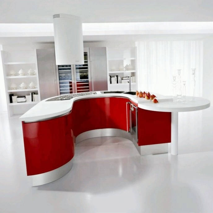 2023 Vermont  Modern High Gloss Kitchen Cabinet, Red Kitchen Cupboard Set