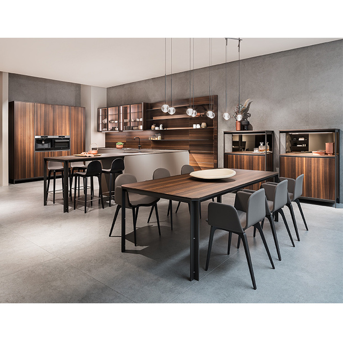 Hangzhou Vermont Bespoke Walnut Wood Kitchen Pantry Design with Matte Paint Handless Kitchen