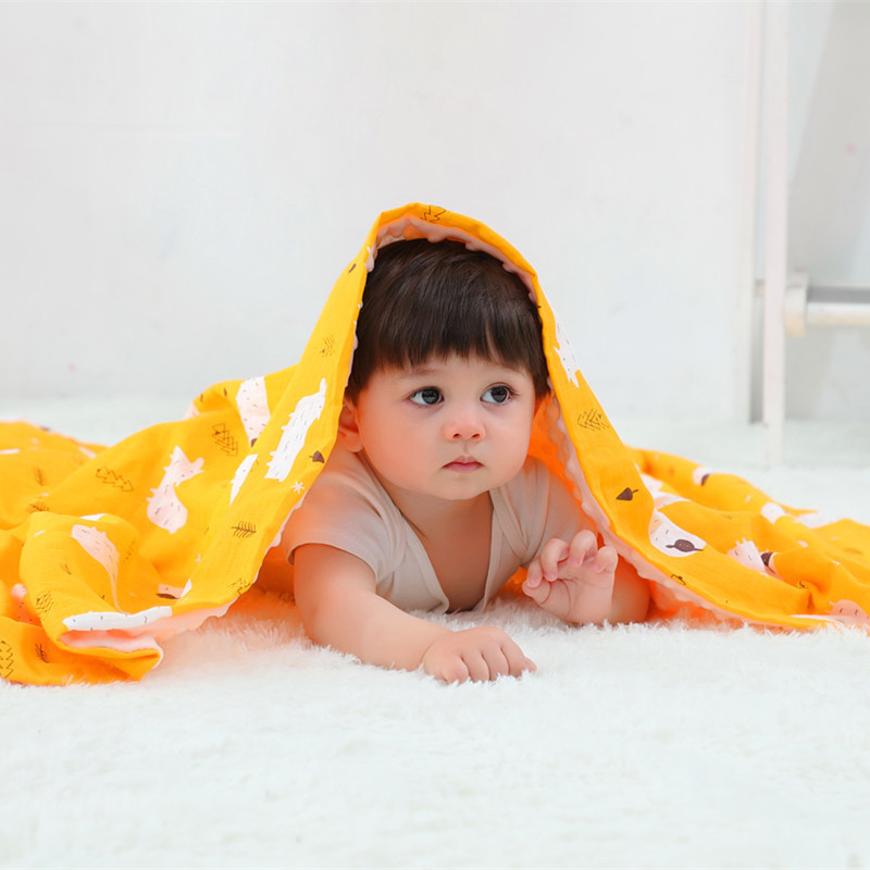 Wholesale customized logo muslin organic cotton knitted baby swaddle blanket for newborn sleeping cradle