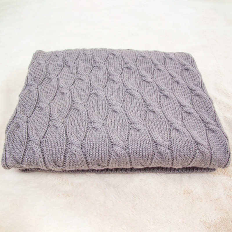 OEM ODM plain crochet wool cable cashmere merino knit baby blanket for winter sleeping cradle