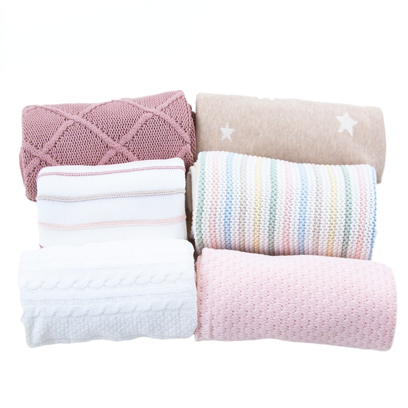 Free sample OEM soft 100% organic cotton knitted receiving baby blankets for newborns