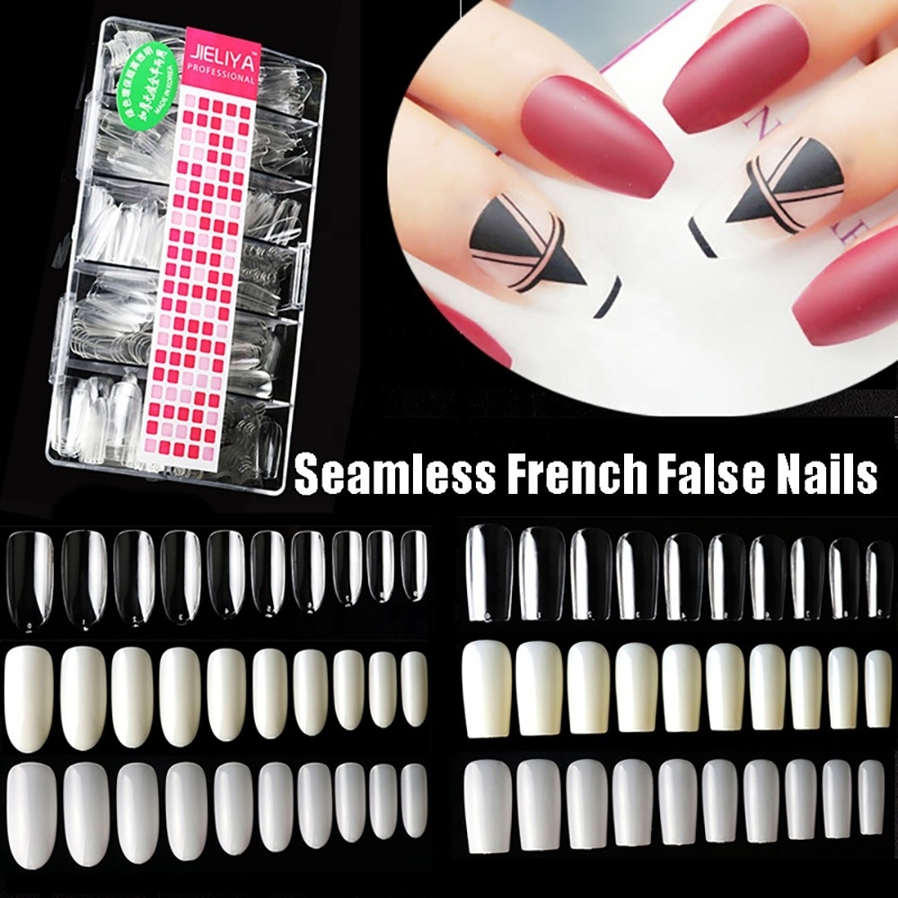 500PCS Nail Extension Gel Form Acrylic Kit  Nail Tips Clear Full Cover Glue press on nails