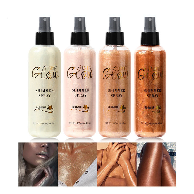 Body Glitter Mist Spray 4 Color Bronzer Golden Body Glitter Highlighter Liquid Body Shimmer Spray