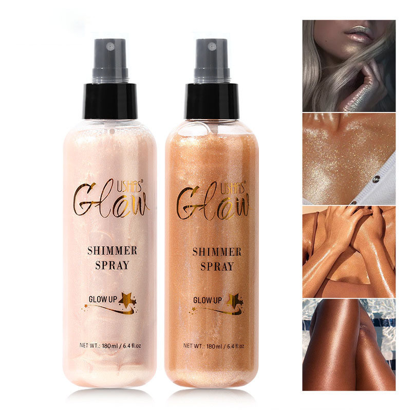 Body Glitter Mist Spray 4 Color Bronzer Golden Body Glitter Highlighter Liquid Body Shimmer Spray