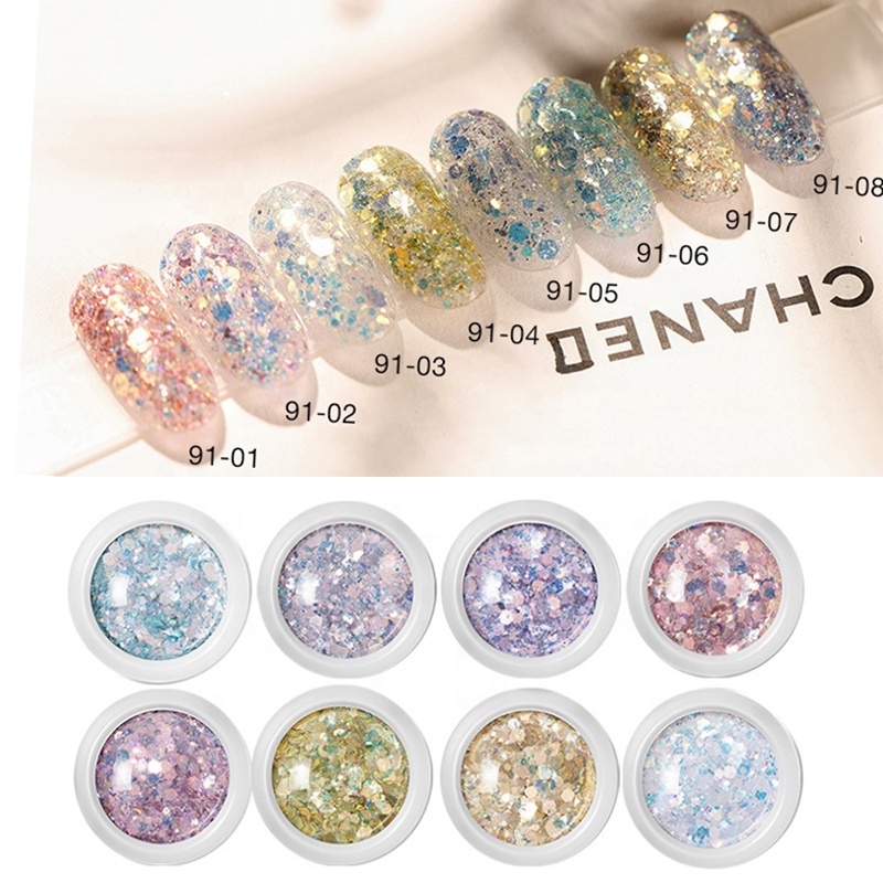 8 Colors Nail Fairy Makeup Sequins Laser Pink Nail Glitter Decals glitter lightrystal extension nail jewellery