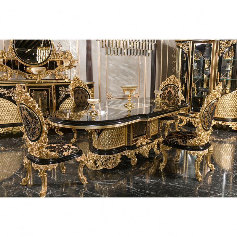 Hot sellingTurkish Middle East Eastern Luxury Antique Royal Hand Carved Living Room Furniture Dining Set Dining Table Chairs