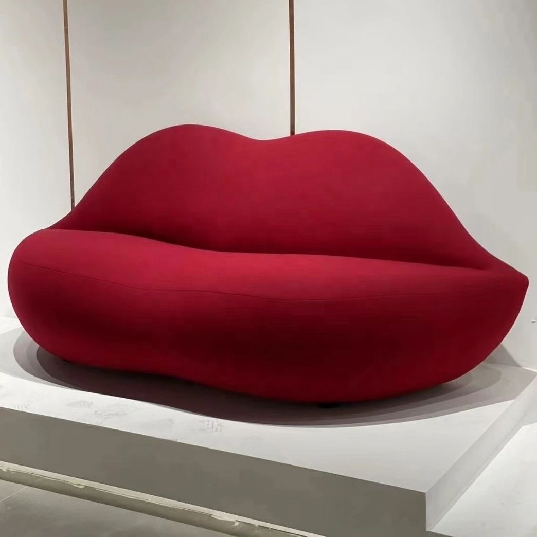 European style fabric living room chesterfield cafe chair modern couch sexy flaming red lip shaped sofa