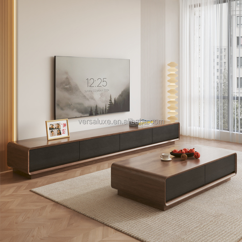 Nordic minimalist walnut TV cabinet coffee table simple modern living room light luxury narrow TV cabinet low cabinet