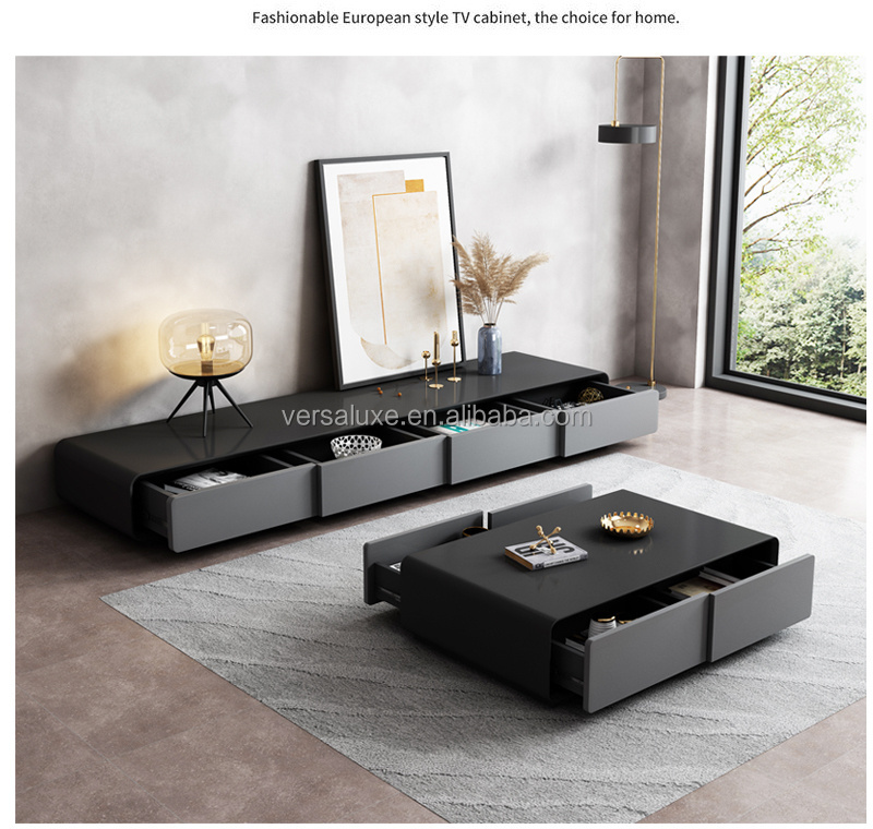 Nordic minimalist walnut TV cabinet coffee table simple modern living room light luxury narrow TV cabinet low cabinet