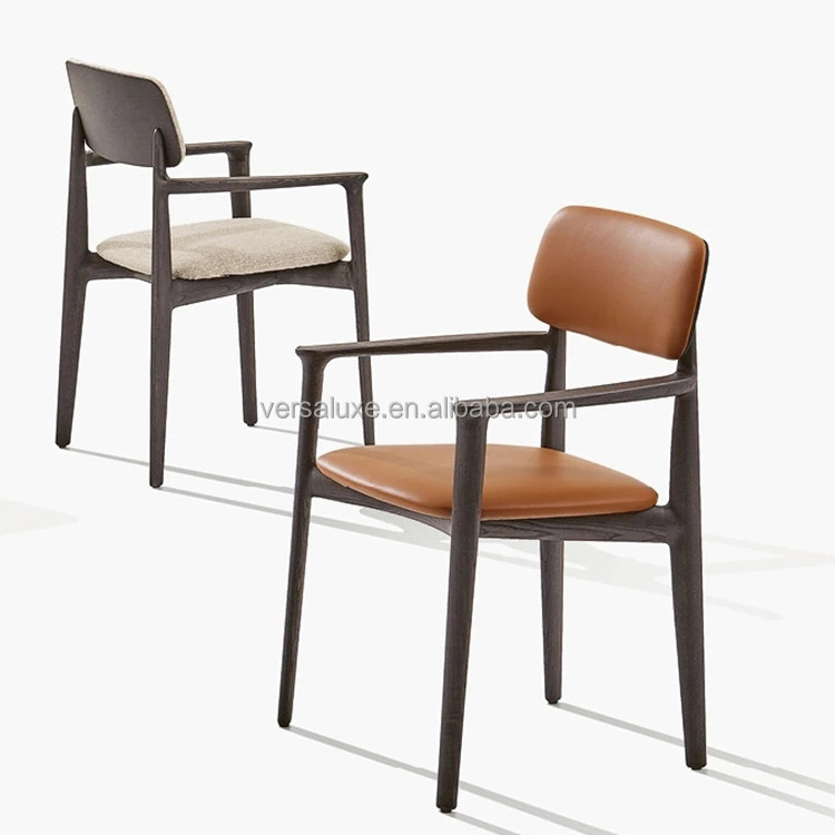 Italian minimalist solid wood dining chair Modern simple leather living room leisure office chair