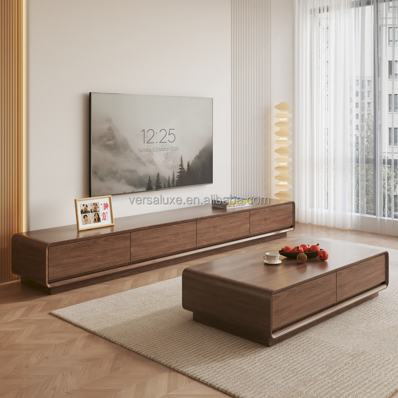 Nordic minimalist walnut TV cabinet coffee table simple modern living room light luxury narrow TV cabinet low cabinet