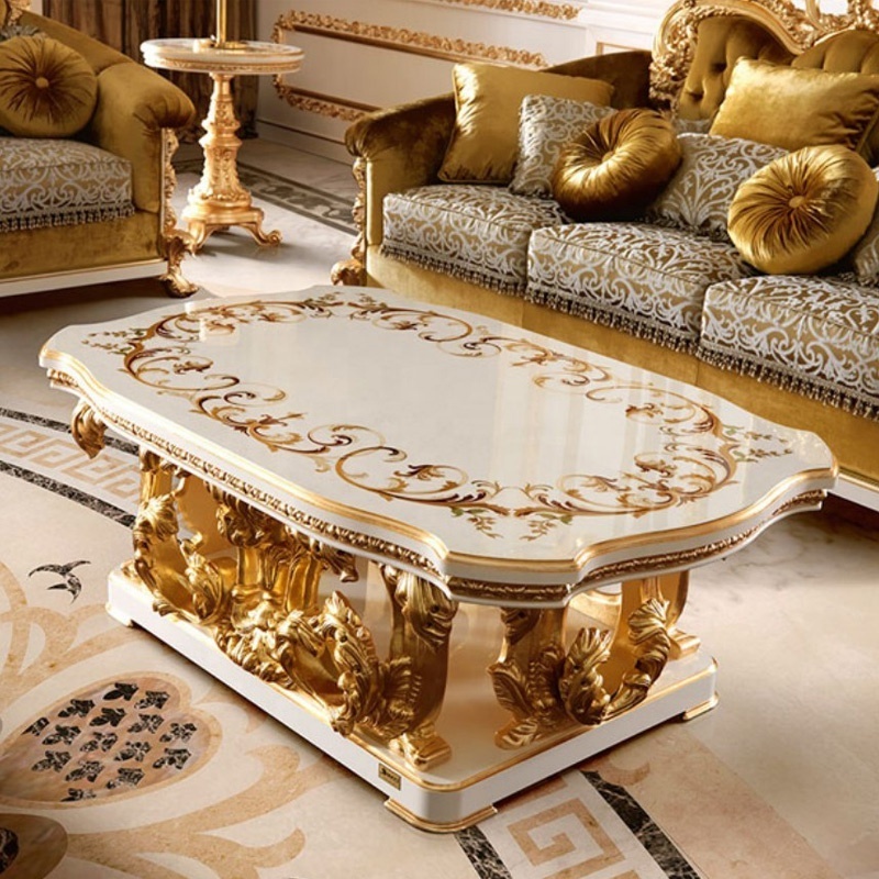 2023 Aesthetic European royal style sofa set living room furniture golden antique classic carving palace sofas with shell craft