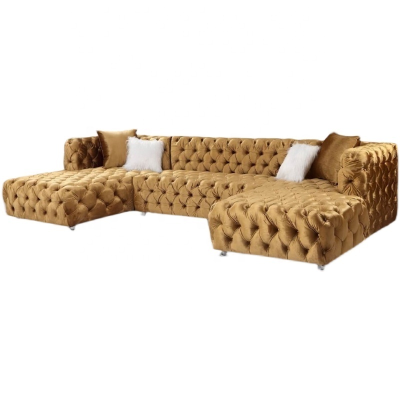 Commercial home furniture European style sectional sofa l shaped velvet luxury sofa set living room  modern solid wood sofa