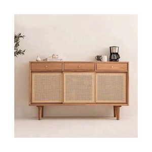 Japanese simple living room solid wood dining edge rattan oak cabinet Minimalist bedroom storage rattan cabinet