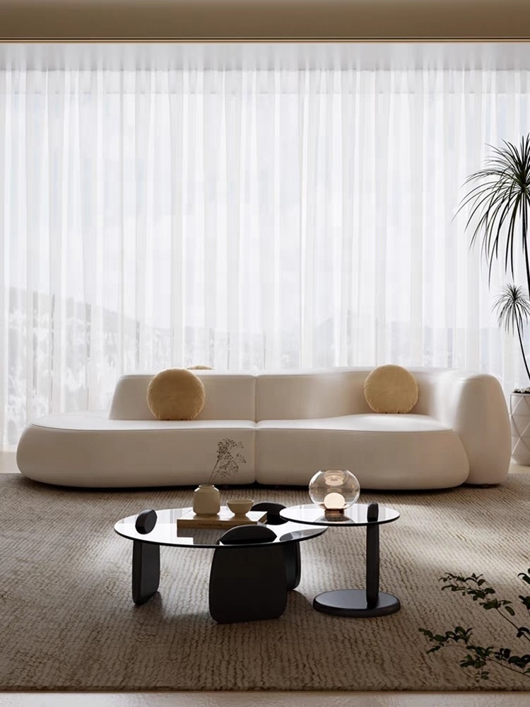 Italian minimalist leather sofa French cream wind moderne living room high-end design irregular shape  furniture sofa