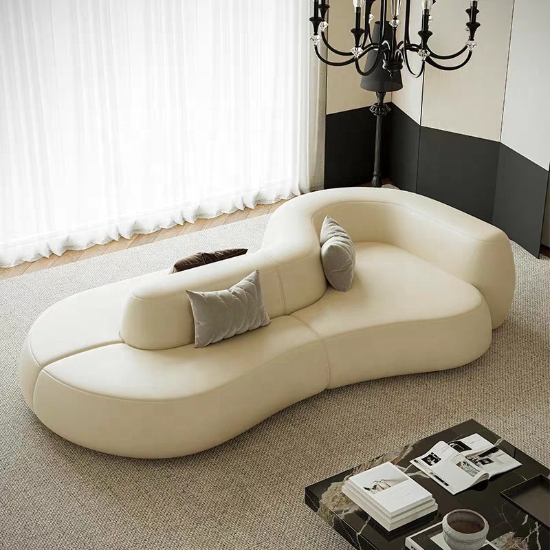 Italian minimalist leather sofa French cream wind moderne living room high-end design irregular shape  furniture sofa