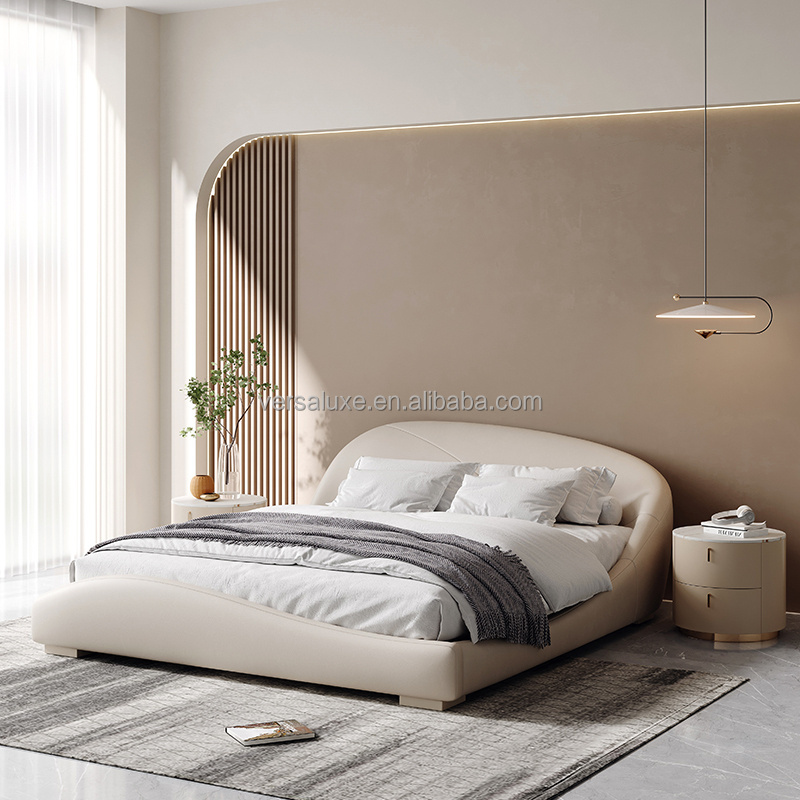 Soft leather Hill-shaped bed King Queen Size Bedroom  Luxury Italian Design Bedroom Furniture Modern Style round Headboard Bed