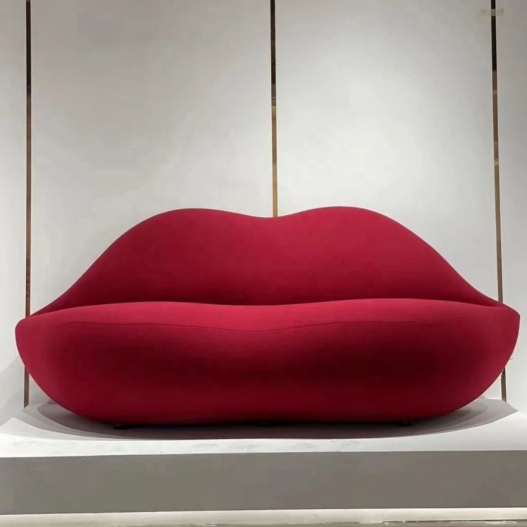 European style fabric living room chesterfield cafe chair modern couch sexy flaming red lip shaped sofa