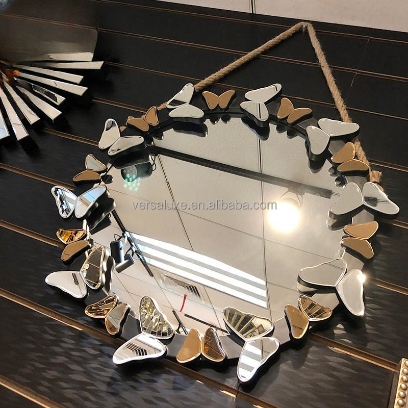 High Quality American round bathroom mirror wall Bathroom mirror Dining edge butterfly decorative wall Creative mirror