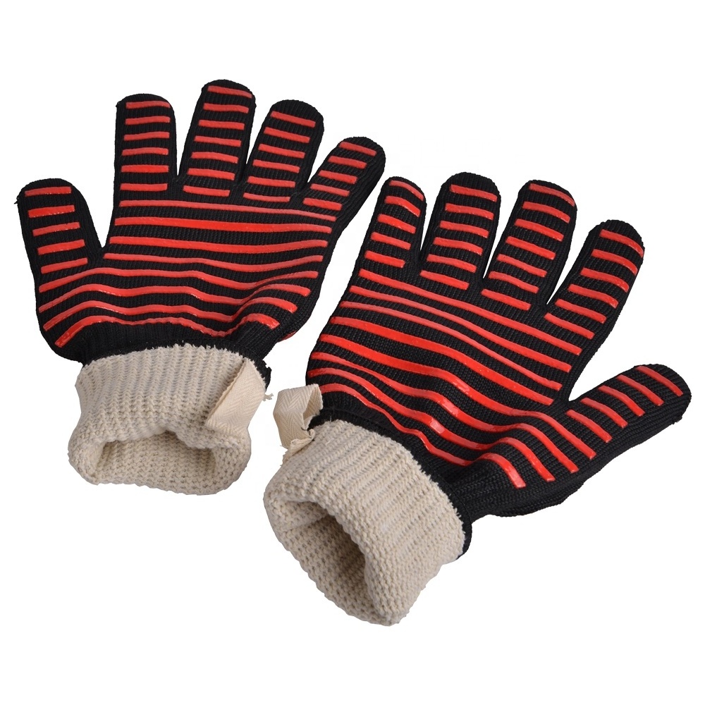 Vertak Eco-friendly bbq Gloves Heat Resistant Silicon Aramid Fiber Cotton Cooking BBQ Gloves