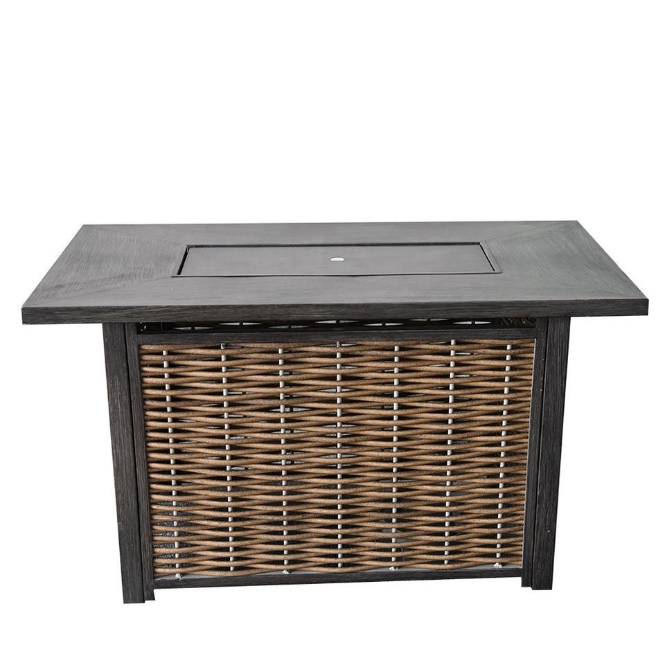 VERTAK outdoor furniture 50000 BTU rattan rectangular tabletop fire pit rectangle firepit table for garden