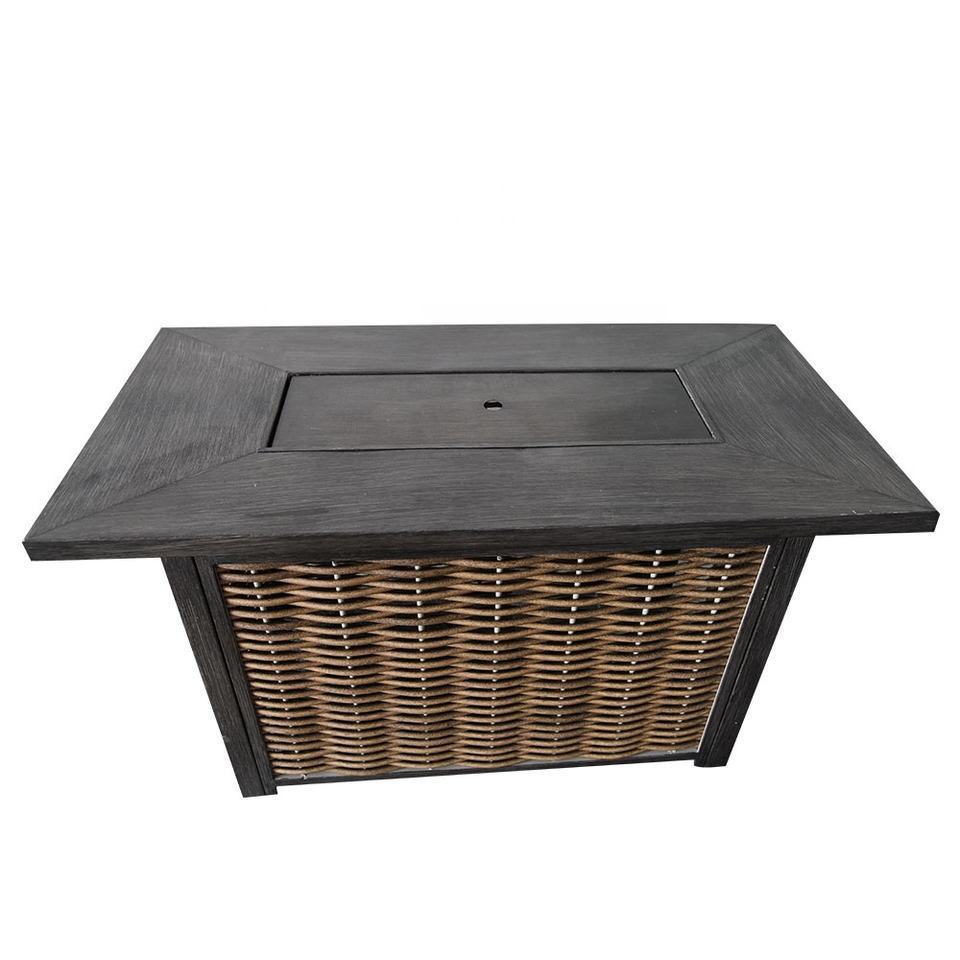 VERTAK outdoor furniture 50000 BTU rattan rectangular tabletop fire pit rectangle firepit table for garden