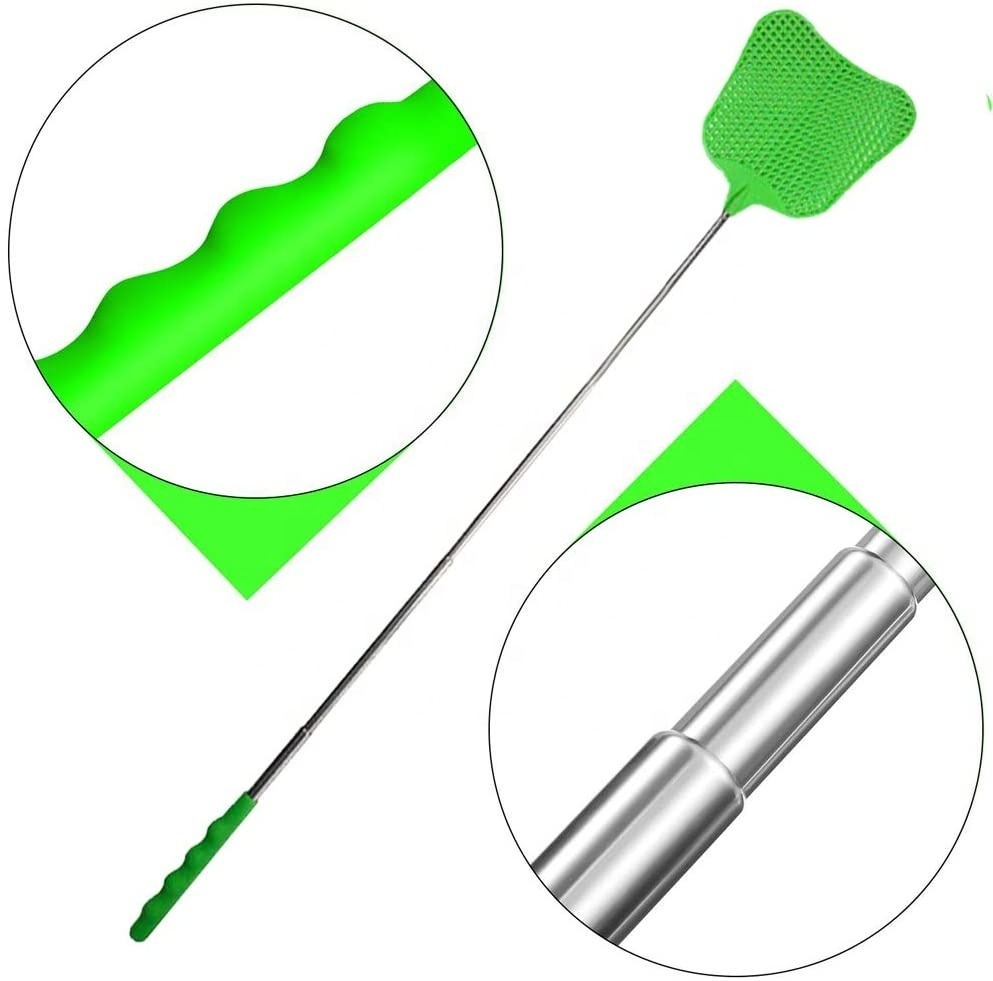 Vertak Plastic Telescopic Hand Shaped 26inch Portable Fly Swatter Manual Flyswatter With Extendable Stainless Steel Pole