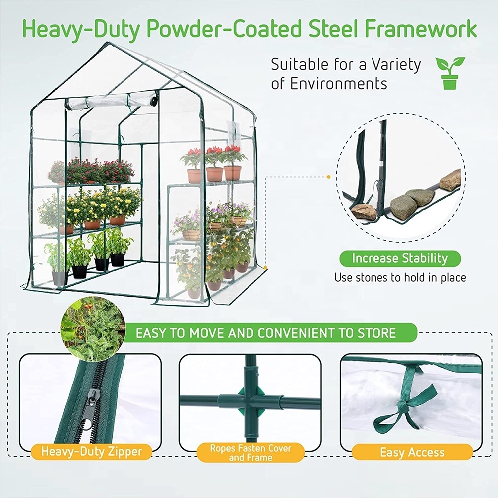 VERTAK walk in cheap indoor home hobby greenhouse supplies frost protection multi-tier walk-in green house