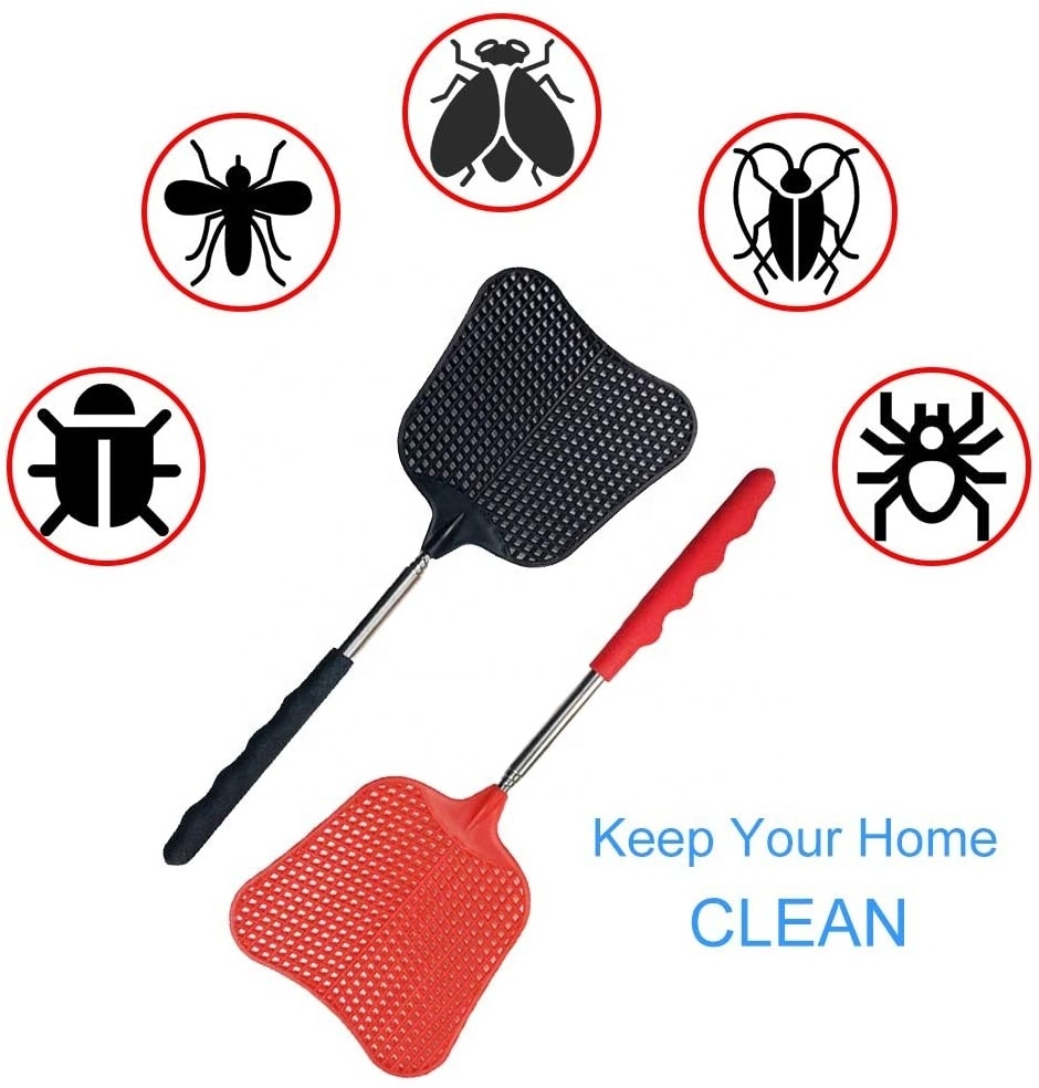 Vertak Plastic Telescopic Hand Shaped 26inch Portable Fly Swatter Manual Flyswatter With Extendable Stainless Steel Pole