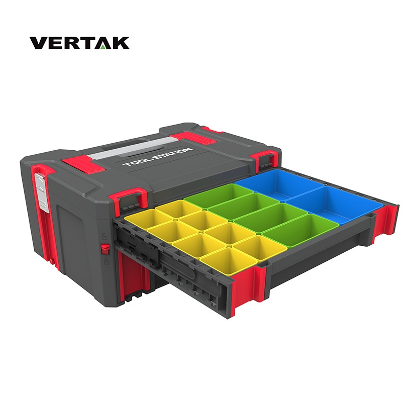 VERTAK Aluminium handle and lock wholesale general plastic tool box with drawers