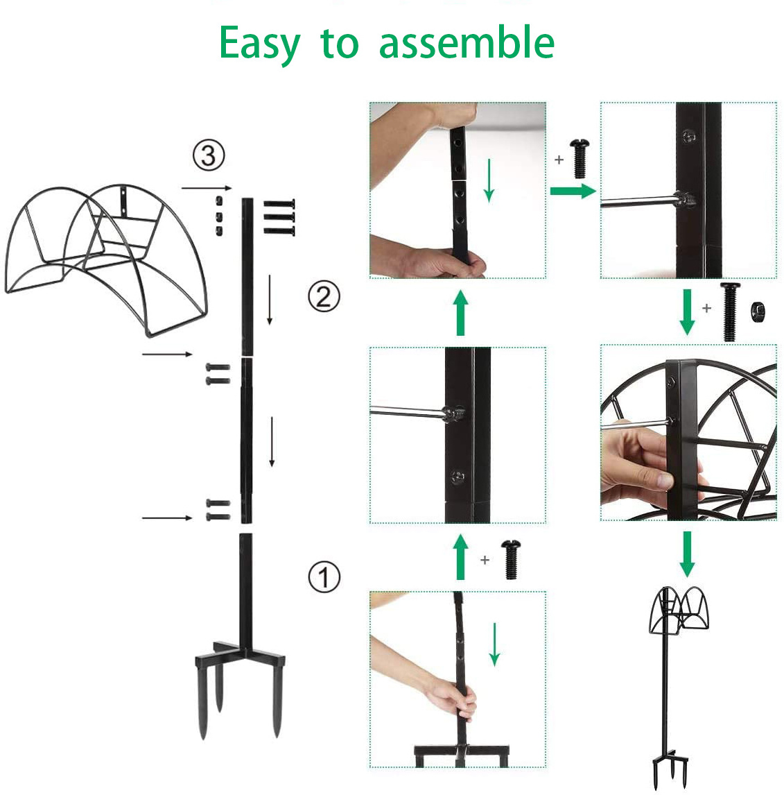 VERTAK removable freestanding heavy duty garden decor metal water reel hose hanger holder