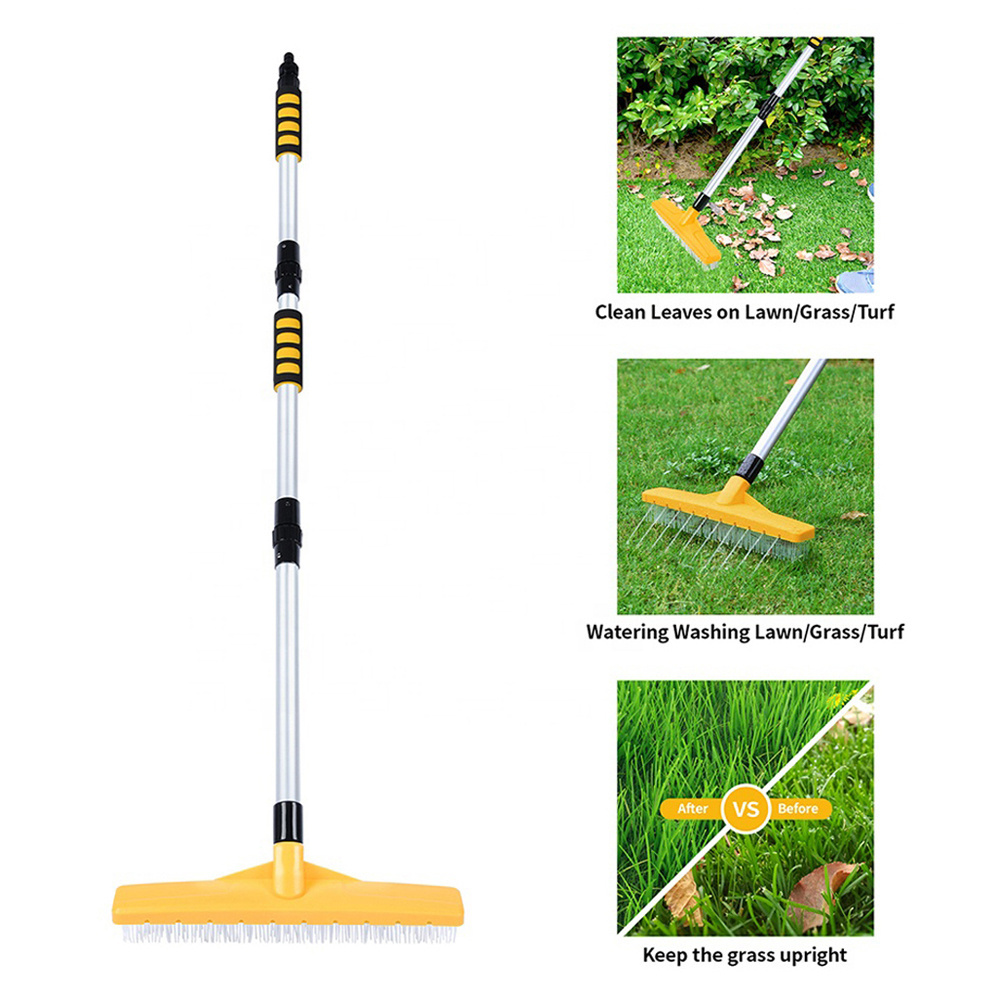 Vertak Multi-function Garden Cleaning Brush Water flow Garden Broom Telescopic Handle Carpet Turf Rake Artificial Grass Brush