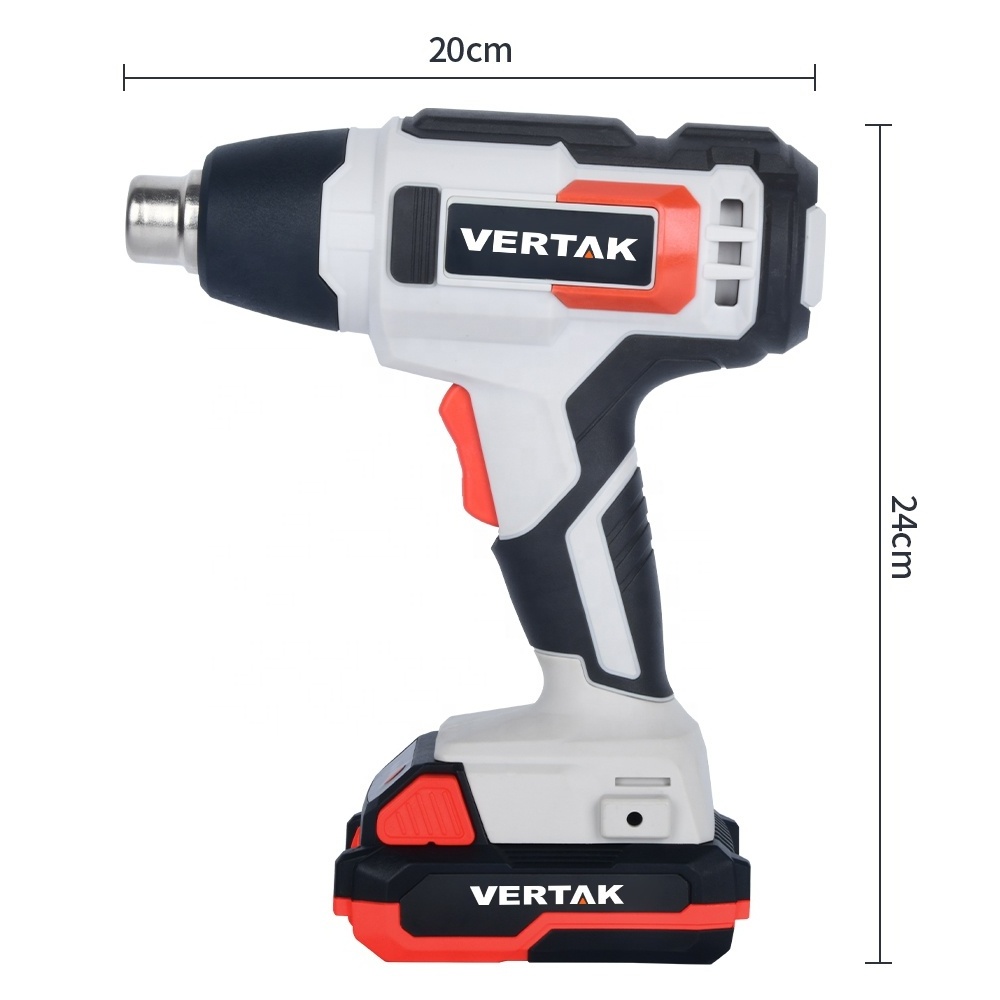 VERTAK Adjustable Temperature 20V Battery Cordless Heat Gun Quick Blow Electric Hot Air Gun With Four Nozzle