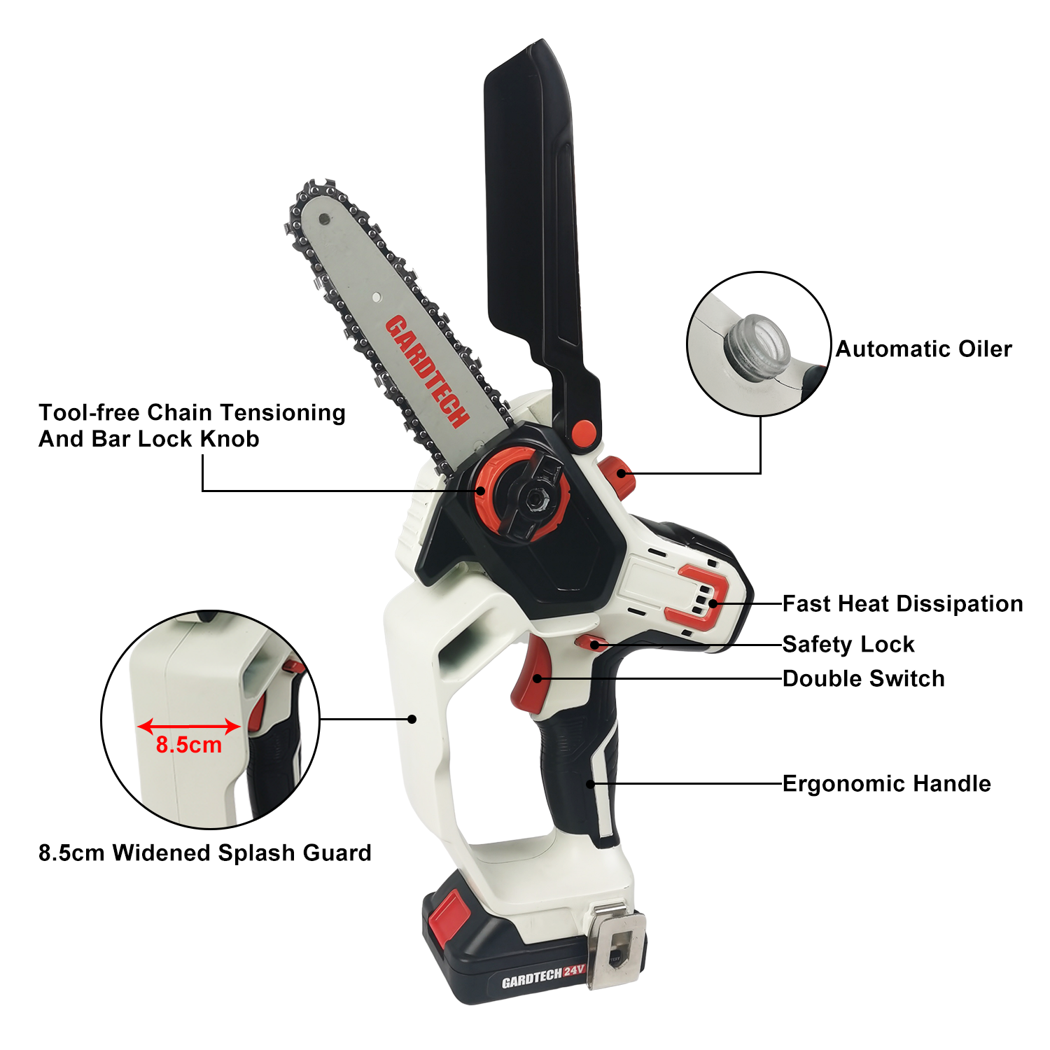 Vertak battery powered 6 inch chainsaw mini hand cordless 20V portable lithium mini chain saw