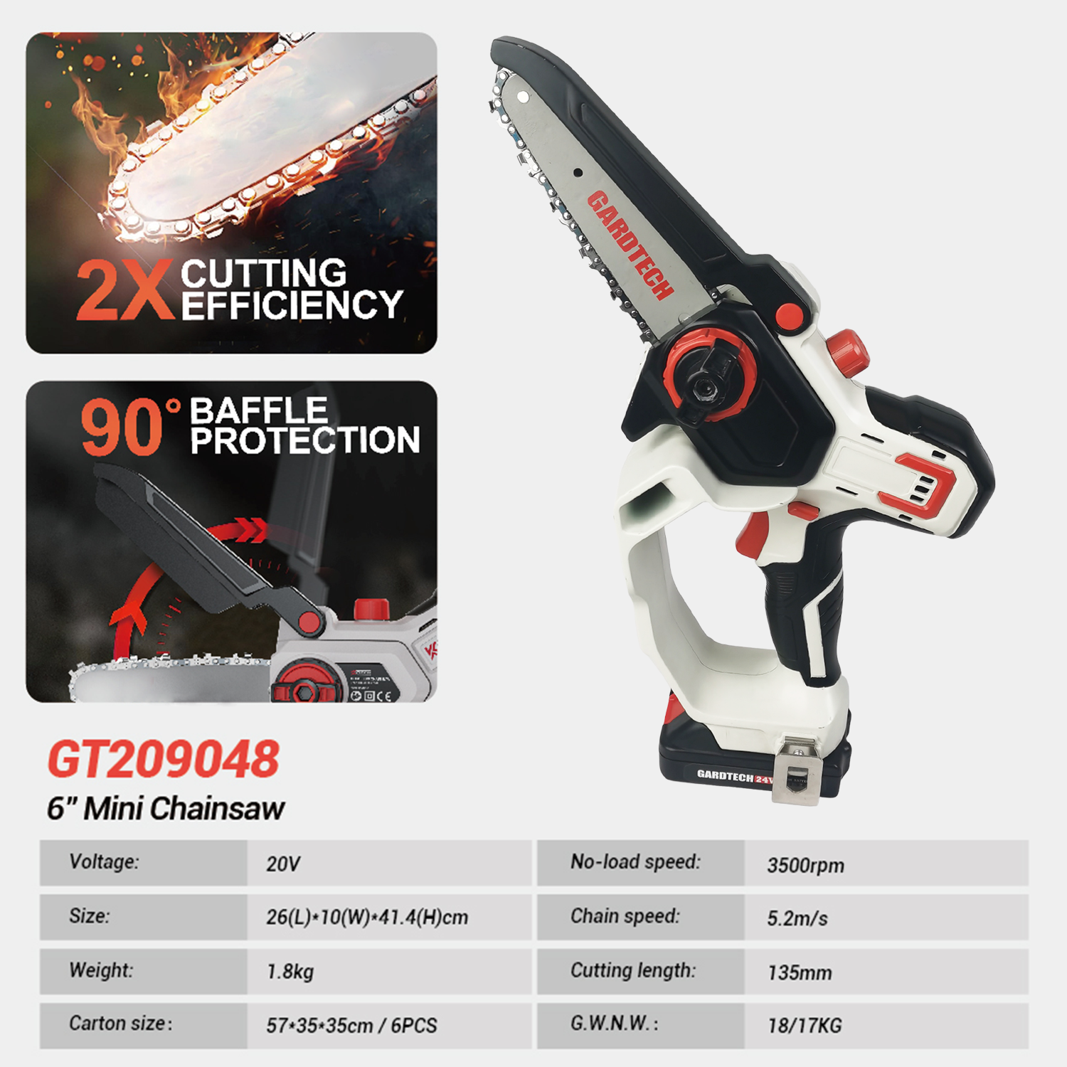 Vertak battery powered 6 inch chainsaw mini hand cordless 20V portable lithium mini chain saw