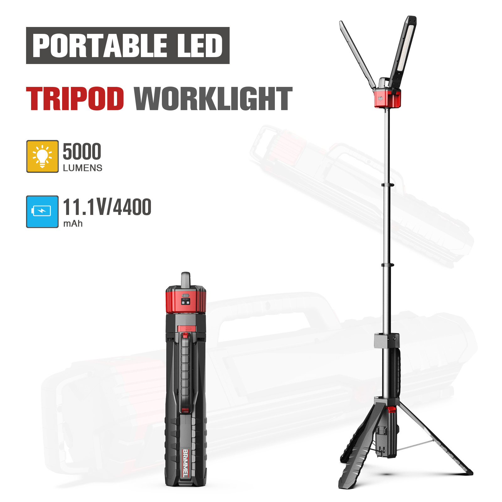 Brimmel IP65 Rechargeable Portable Foldable Adjustable Floodlights Tripod Flood Led Outdoor Work Light