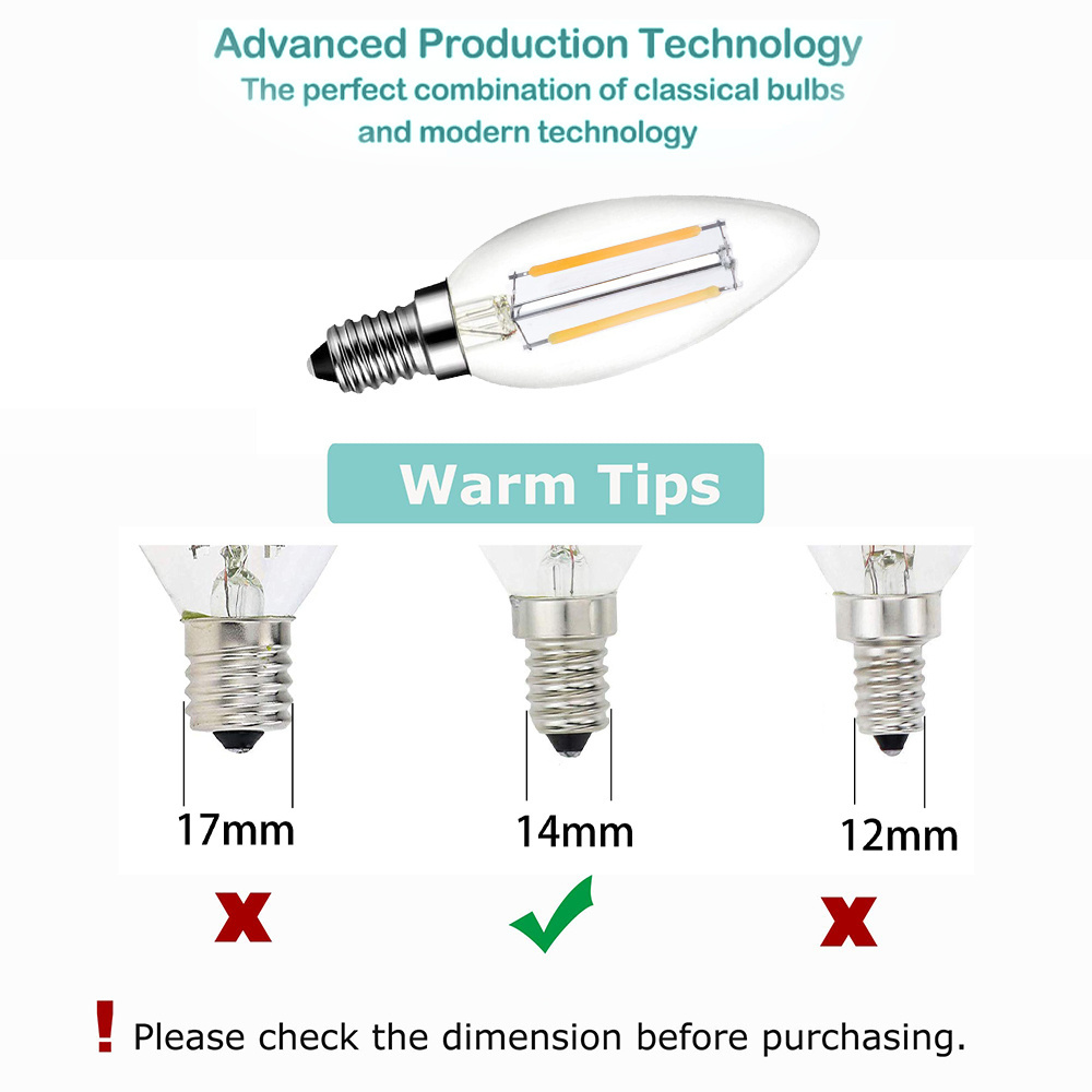 Vertak 3000K 4000K 6500K Led Filament Bulb Candle Light C35 E14 8W Filament Bulb