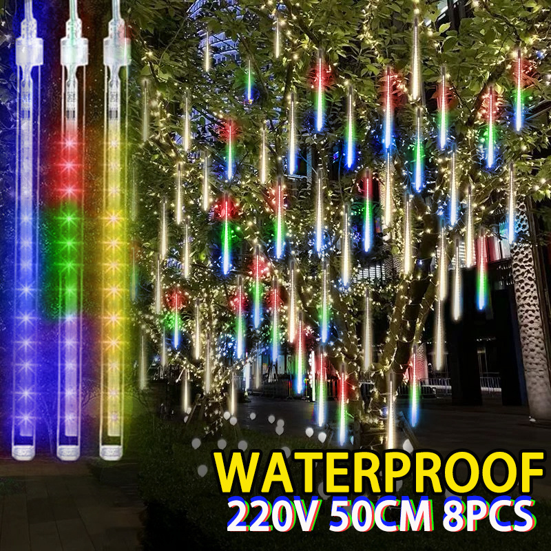 Vertak Waterproof String Bulbs Outdoor Garden Decoration Landscape Decorative Lighting Christmas Rain Meteor Shower LED Light