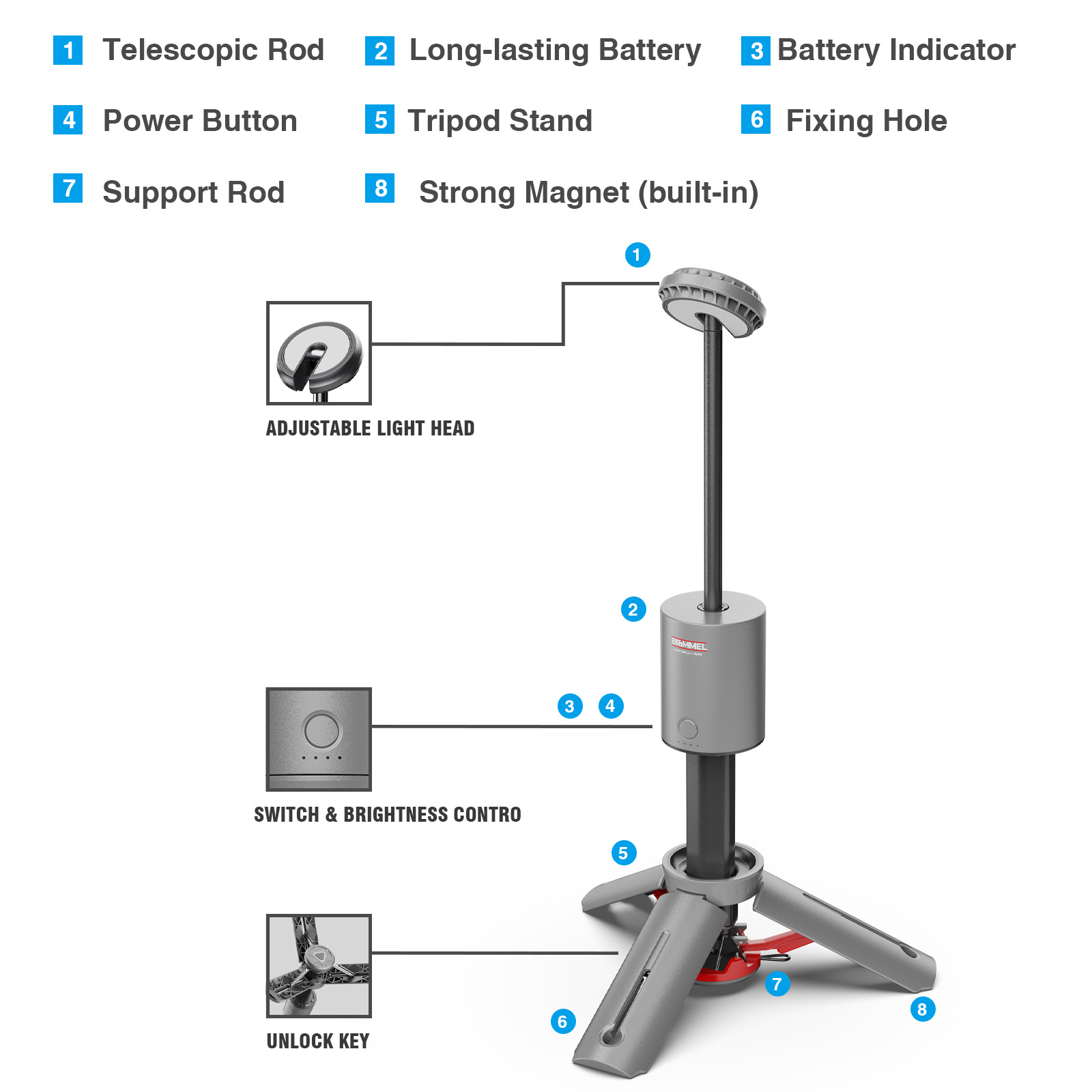 Vertak 500 Lumens Rechargeable Led Mini Adjustable Foldable LED Camping Lights With Tripod Stand