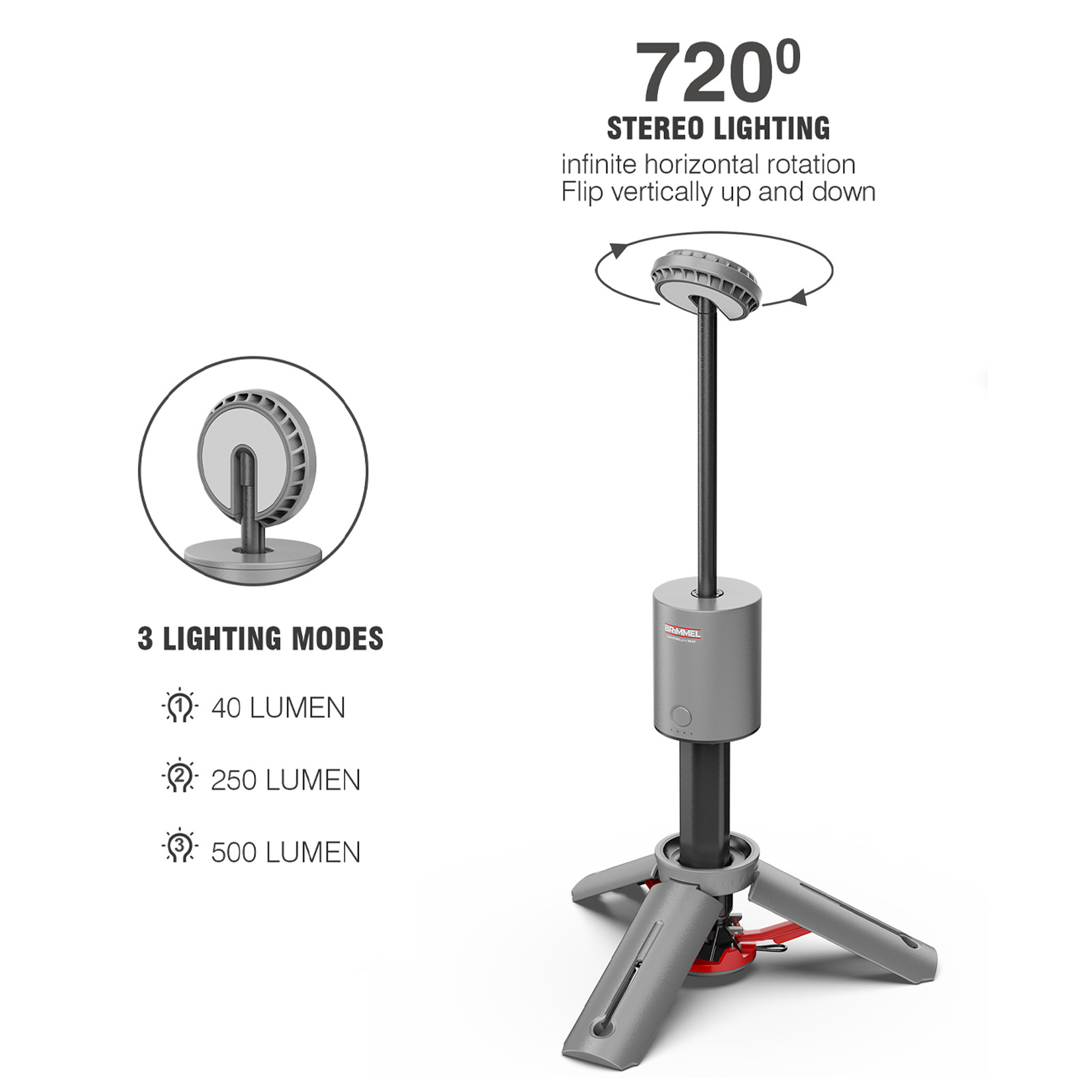 Vertak 500 Lumens Rechargeable Led Mini Adjustable Foldable LED Camping Lights With Tripod Stand