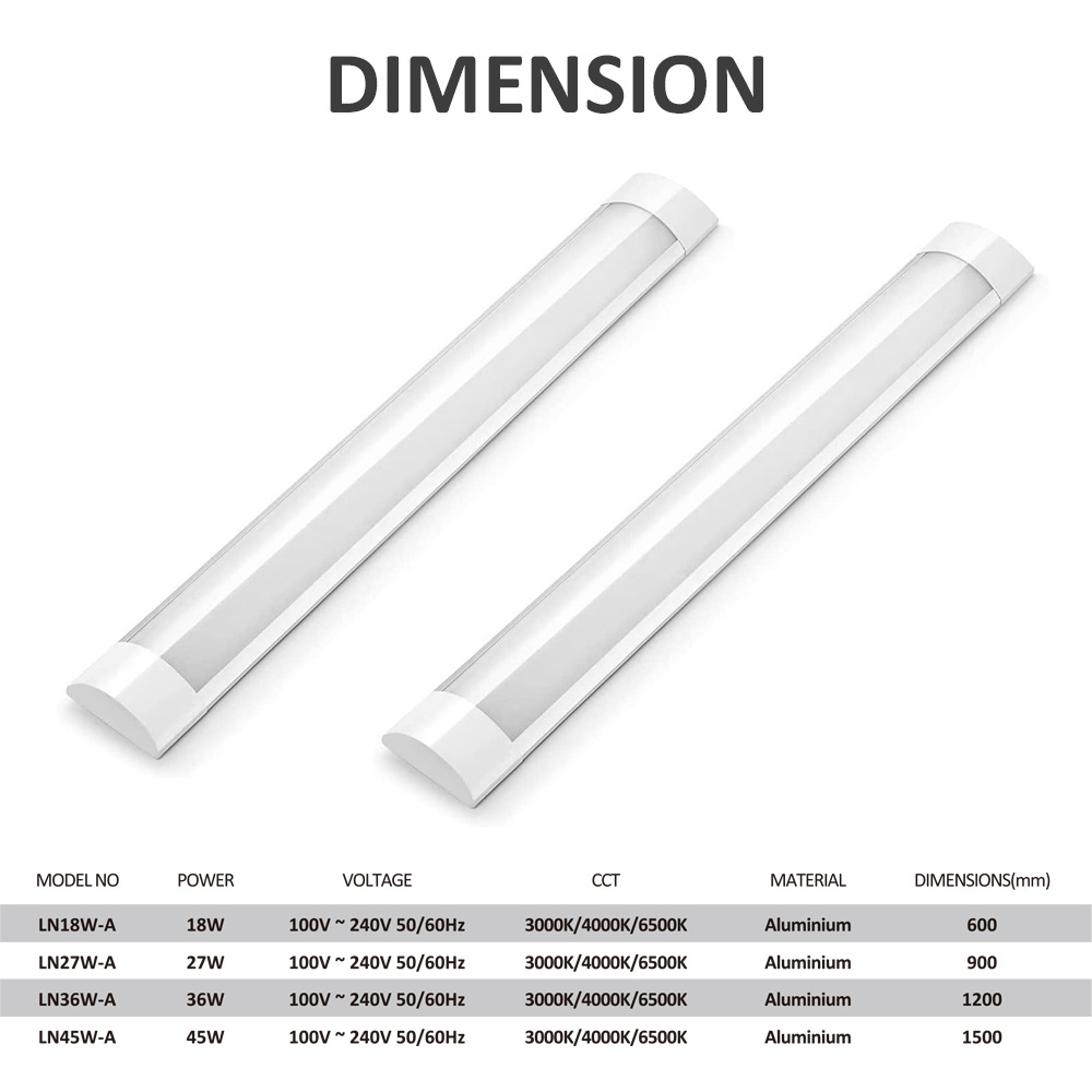 Hot Sale LED Batten Light 18W 27W 36W 45W LED Purification Lamp Indoor Fluorescent Lamp Fixture Linear Lighting LED Batten