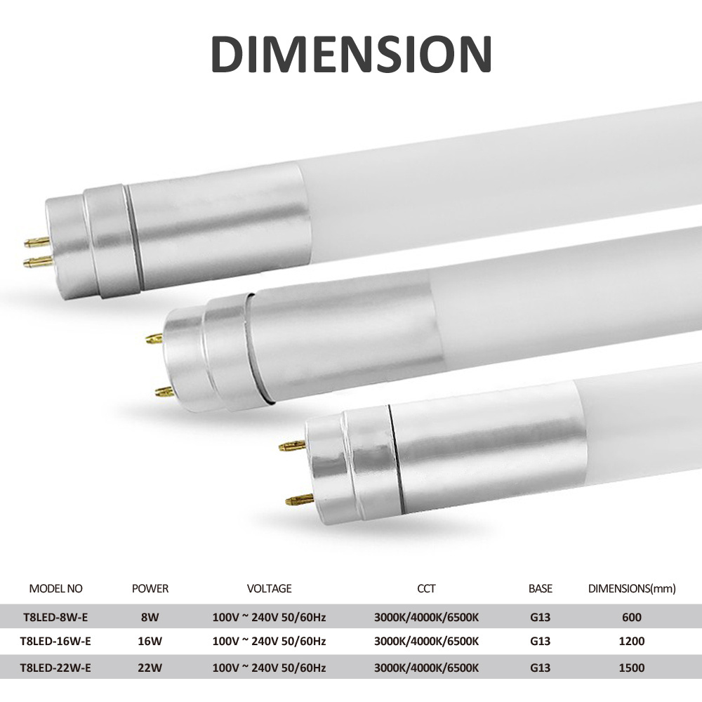 Vertak T8 Tube Fluorescent Light Bulb Led Tube Light Led Lamp 3000K 4000K 6500K 8W 16W 22W Replacement G13 LED Tube Lamp