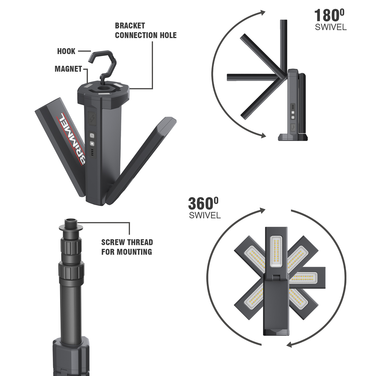 Vertak 2000 Lumen Detachable Retractable Tripod Retractable Floodlight 180 Degree Rotating Outdoor Camping Work Light